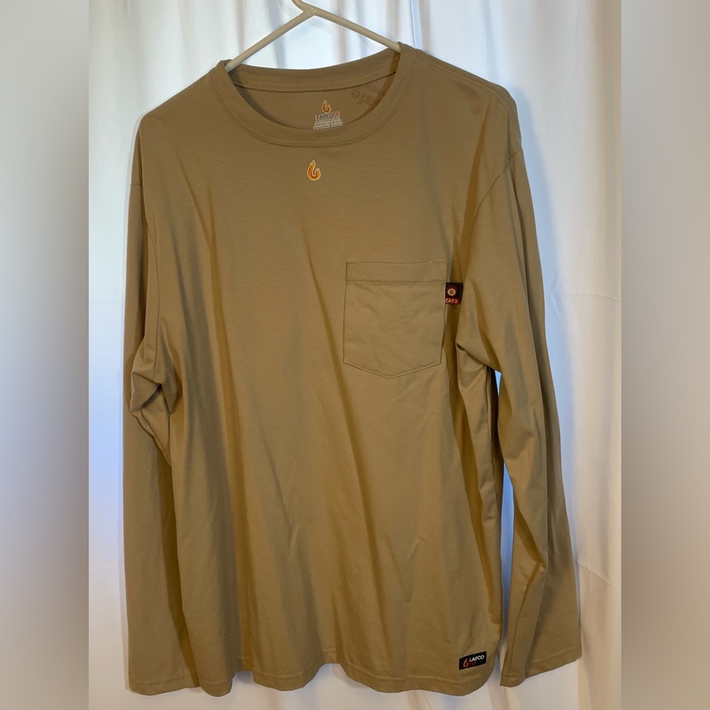 Lapco Men's Fr Solid Long Sleeve Work Pocket T-Shirt Beige/Khaki SZ S LONG